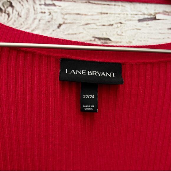 LANE BRYANT Ribbed Red Sweater with Gold Sleeve Buttons Sz 22 24 2X - Picture 3 of 5